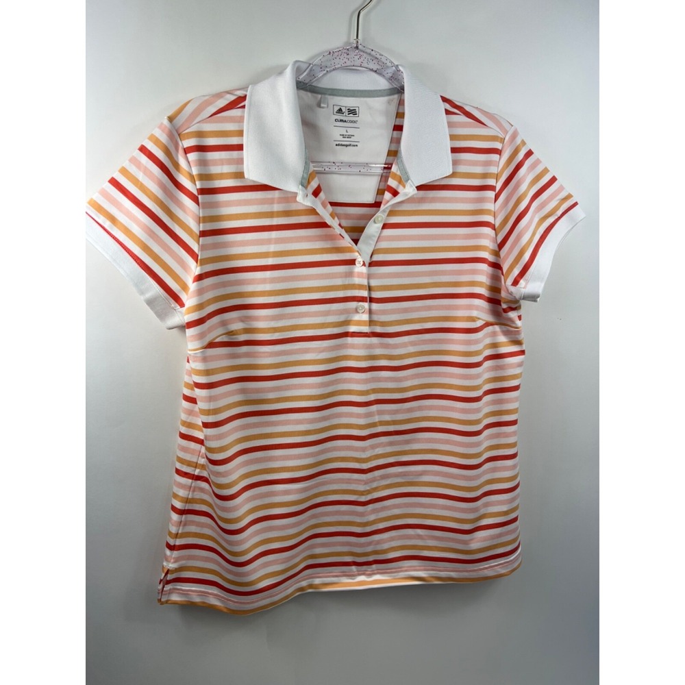 Adidas‎ Climacool Golf Polo Shirt Women's Size L White/Orange Stripe